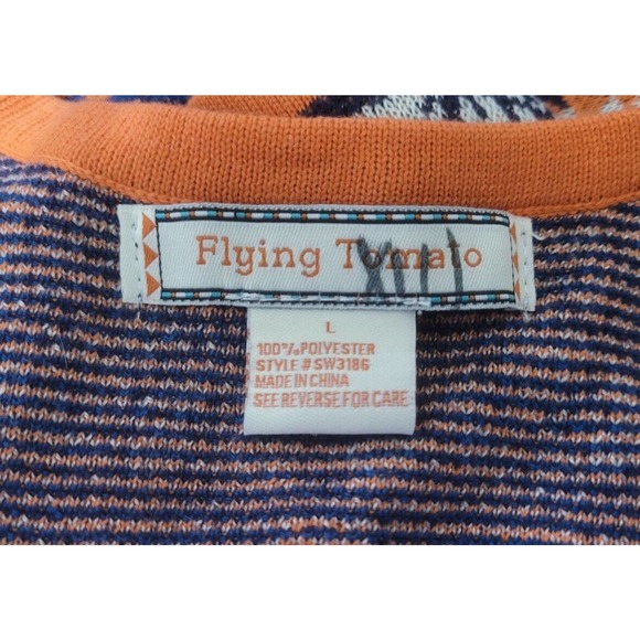 Flying Tomato Aztec Print Sweater Dress Size L Bodycon 3/4 Sleeve Blue Orange - Picture 6 of 6